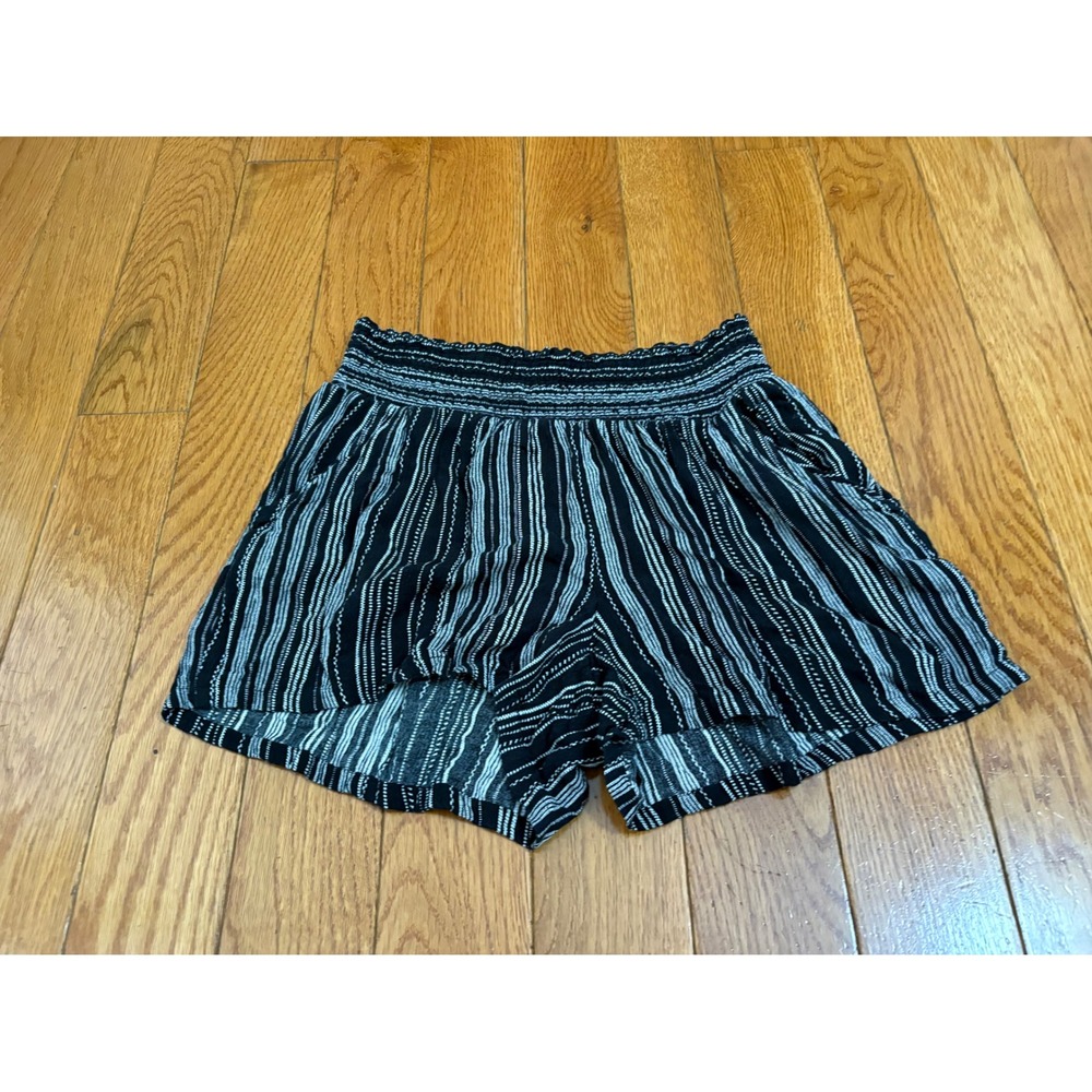 Kingston Grey Womens Black Striped Smocked Waist Shorts Side Pockets Size Medium